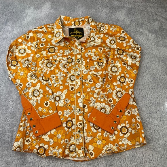Wrangler Tops - Wrangler x Leon Bridges Western Snap Shirt Women XL Orange Floral Retro 70s